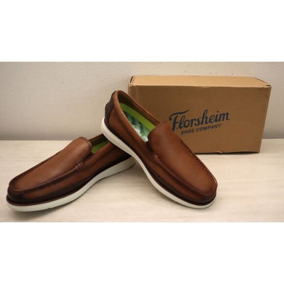 Florsheim Men's 9M Cognac/Brown Multi Tropics Moc-Toe Venetian Slip-On Shoes - Picture 1 of 15